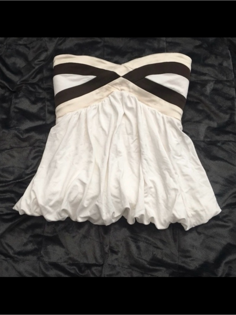 Vintage Bebe Y2K Strapless Silk Bandage Bubble Hem Top